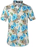SSLR Men's Flower Casual Button Down Short Sleeve Shirt (Large, Blue Hibiscus)
