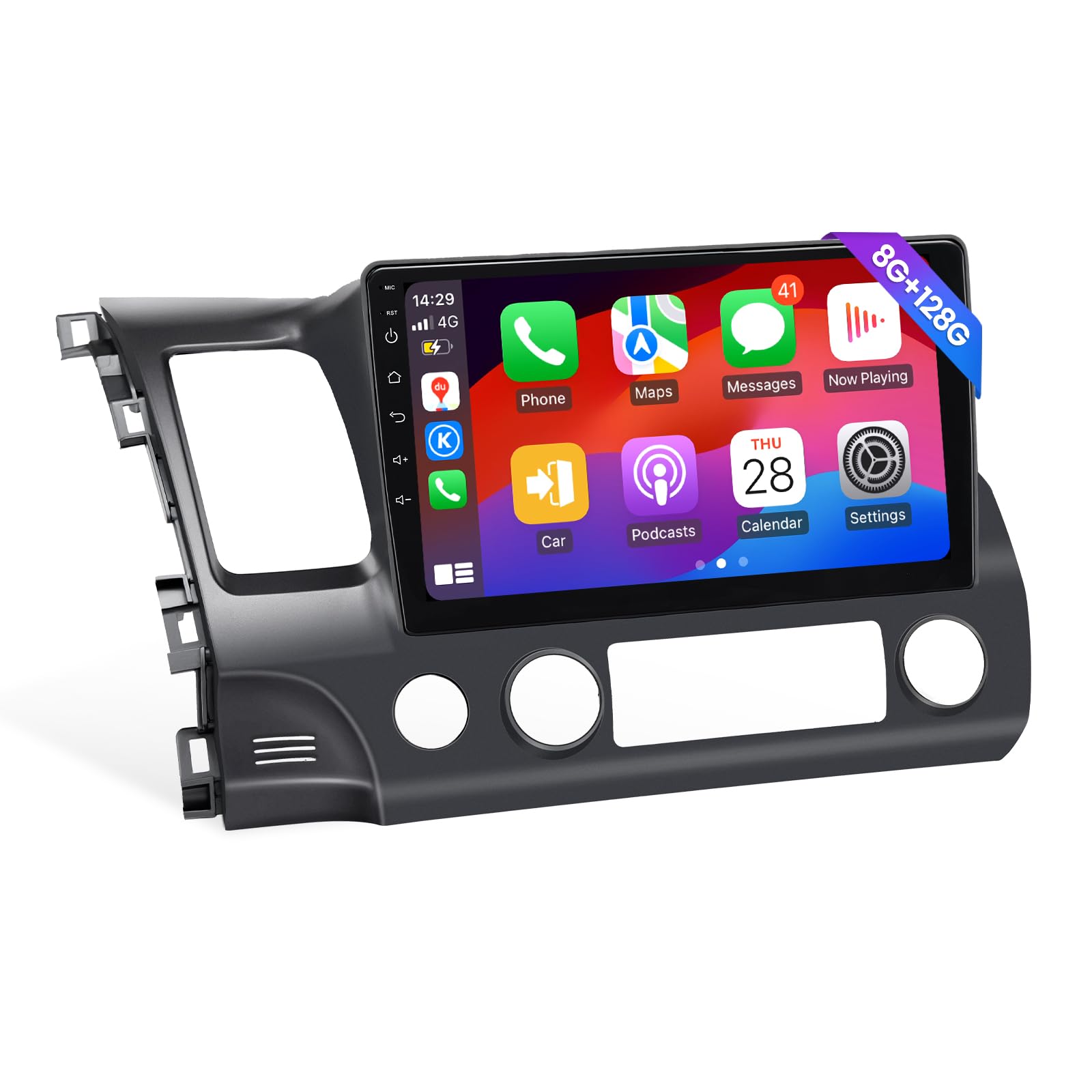 Roadanvi 8GB+128GB 10.2" Car Stereo for Honda Civic 8th 2007-2011 | Wireless Apple CarPlay & Android Auto | 4G LTE | Bluetooth | 1280x720 QLED Touch Screen | WiFi | Head Unit | AM/FM Radio | 8 Core