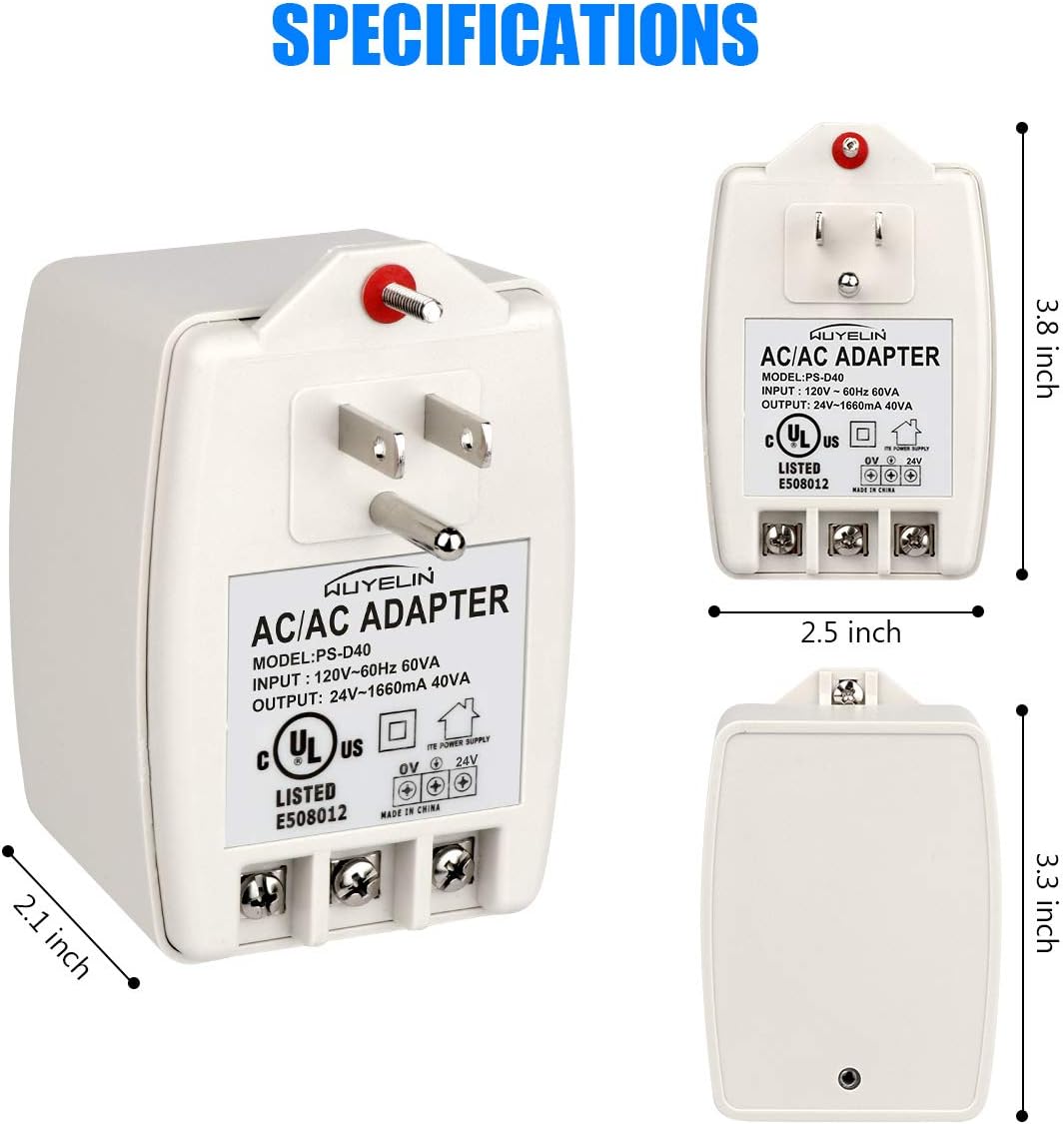 24VAC 40VA Plug in Transformer,Doorbell Transformer Compatible with All of Doorbell，Nest, Ecobee, Sensi and Honeywell Thermostat - - 