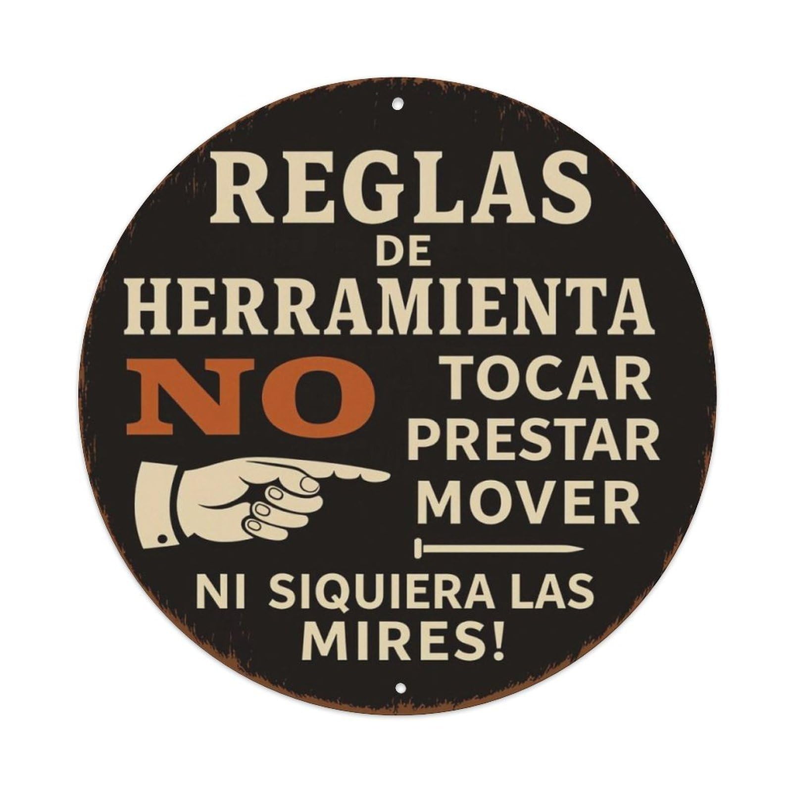 Vintage Dark Spanish Tool Warning Round Sign Vintage Aluminium Metal Sign, Retro Wall Decor for Home, Bar, Garage & Farmhouse 20x20cm