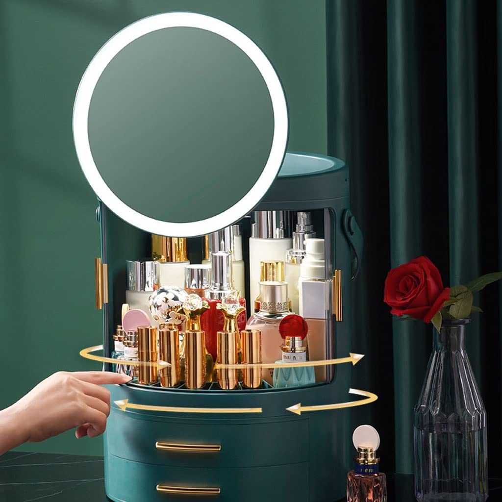 Kosmetische Vitrine Kreative minimalistische kosmetische Aufbewahrungsbox Hautpflegespeicher mit Lampen-Make-up-Spiegel geeignet for Badezimmer-Schlafzimmer-Kommode Make-up-Organizer
