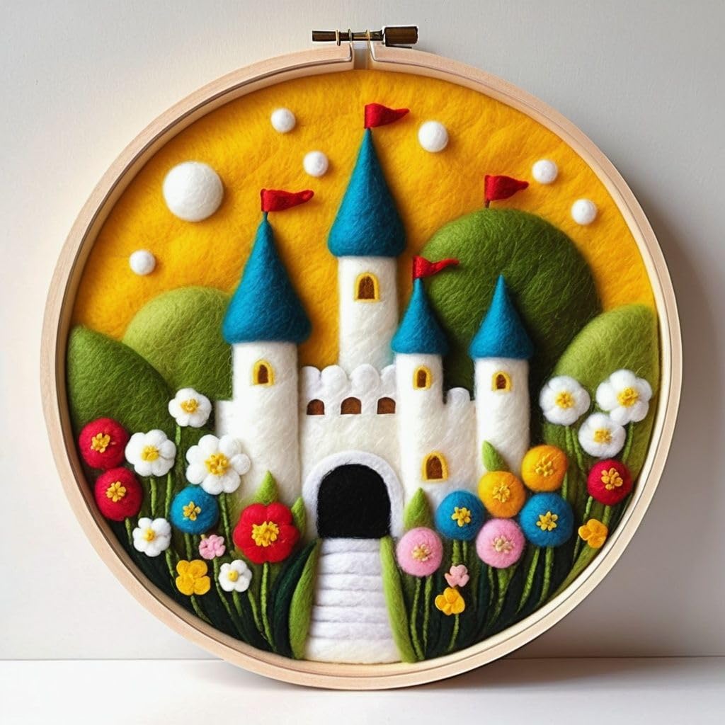 Needle Felting Kits Beginners, Natural Landscape DIY Wool Needle Felting Starter Kit, Floral Needle Felt Set with Foam Pad, Felt Cloth and Instructions, Used for Home Decoration (landscape art-10)