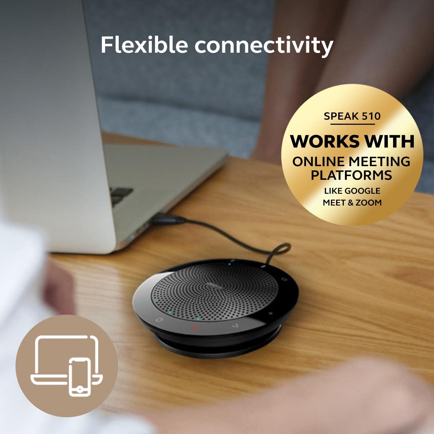 Jabra Speak 510 (Edizione 2025) Altoparlante Bluetooth portatile, USB o wireless per riunioni e chiamate con suono cristallino, funziona con Microsoft Teams, nero
