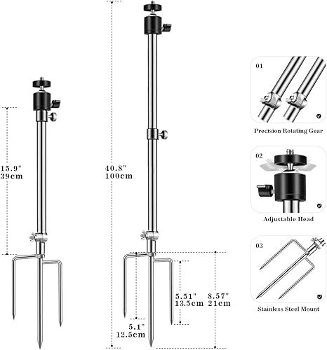 Miniatura 2 de Stedan 1 soporte para cámara de juegos y senderos, soporte grueso plegable de acero inoxidable, conexión de rosca universal ajustable de 360, 14 a