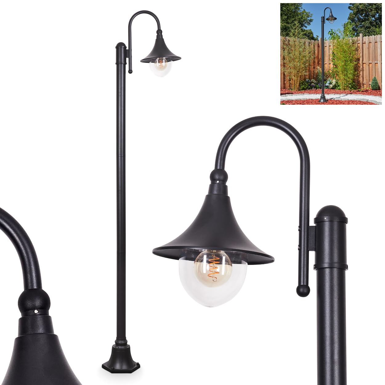 HOFSTEIN Lampa zewnętrzna Elgin, lampa ścieżkowa z metalu/tworzywa sztucznego w kolorze czarnym/przezroczystym, lampa stojąca w stylu retro/vintage, wysokość 220 cm, oświetlenie ogrodowe 1-punktowe,