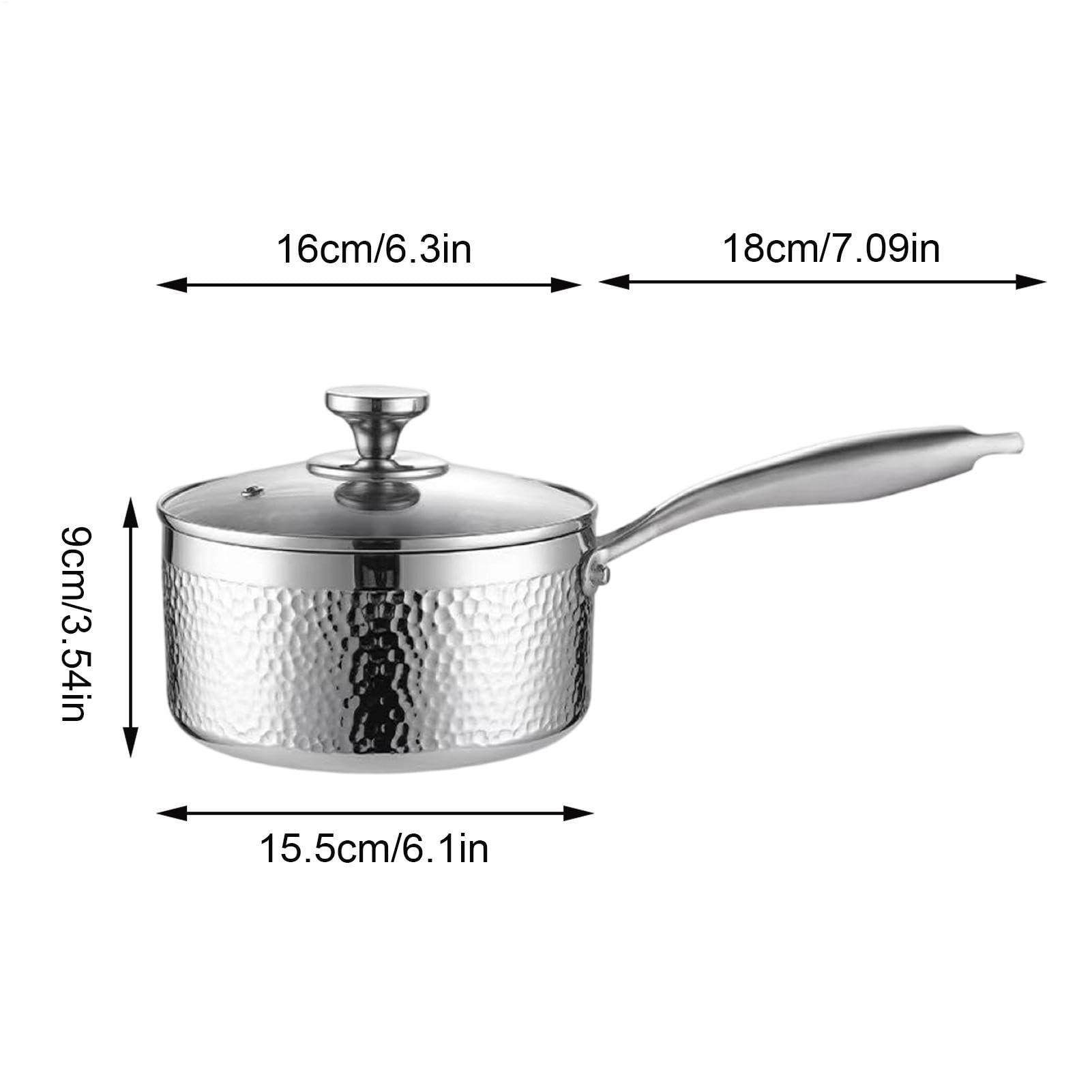 Cazo para Salsas Cacerola de Cocina Fabricada en Acero Inoxidable con Mango | Olla Pequeña Para Cocinar, Tapa Incluida Para Camping Picnic Jardín Patio Exterior Aire Libre