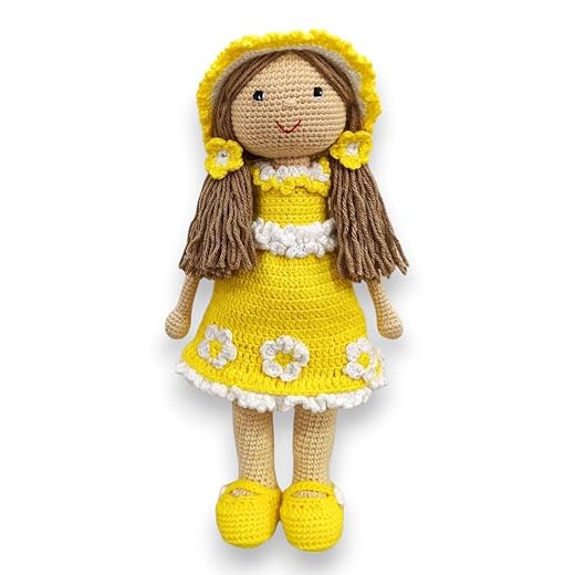 Happy Threads | Sunshine Doll,Handmade Crochet Stuffed Doll,Best Soft Toys for Girls & Boys, 17 inches, Perfect Size for Kids,Childsafe, Eco-Friendly Decor and Gifting Item, (BIS certifed)