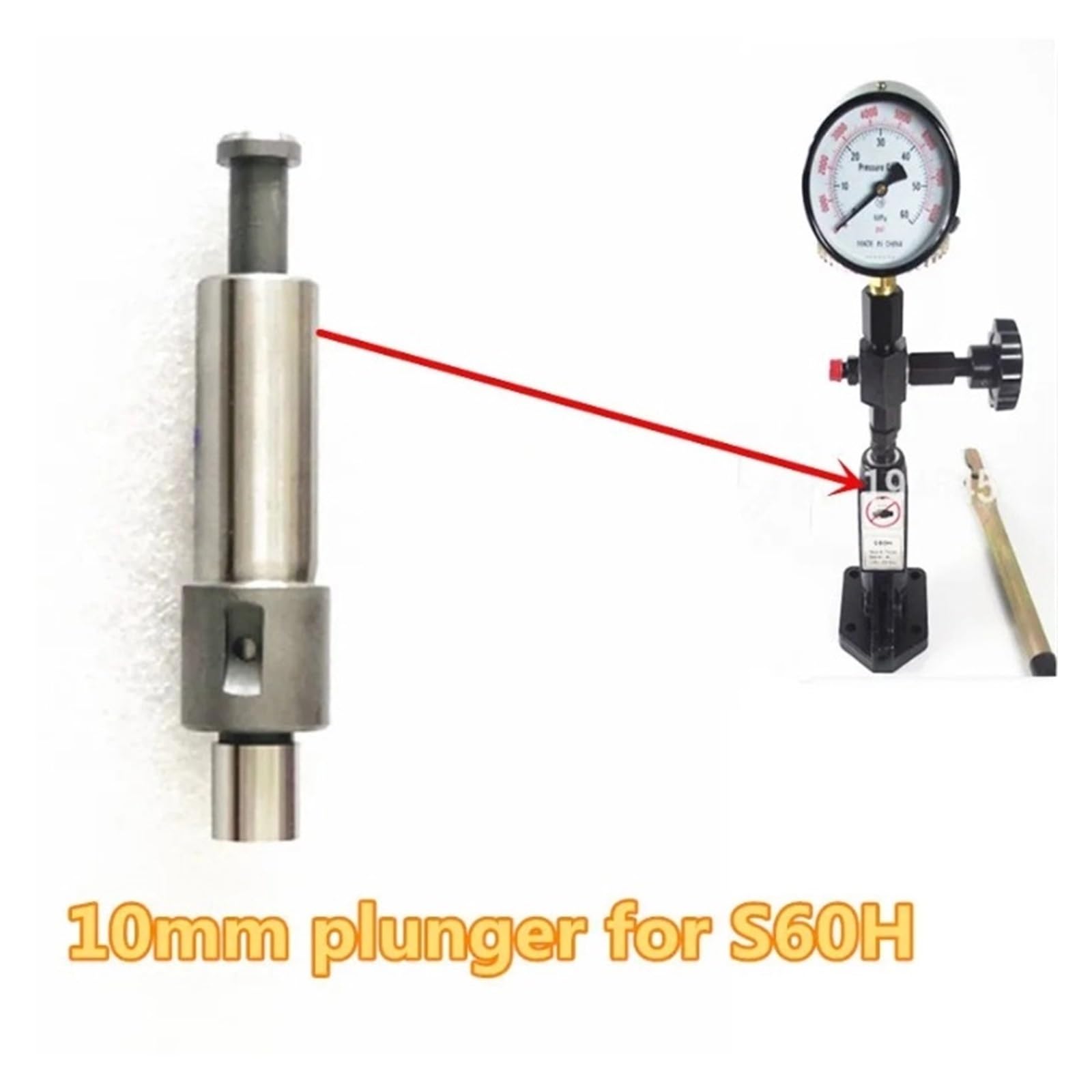 Émbolo de 10 mm for S60h Compatible con el comprobador de inyectores diésel PJ60, Repuesto de reparación del comprobador de inyectores
