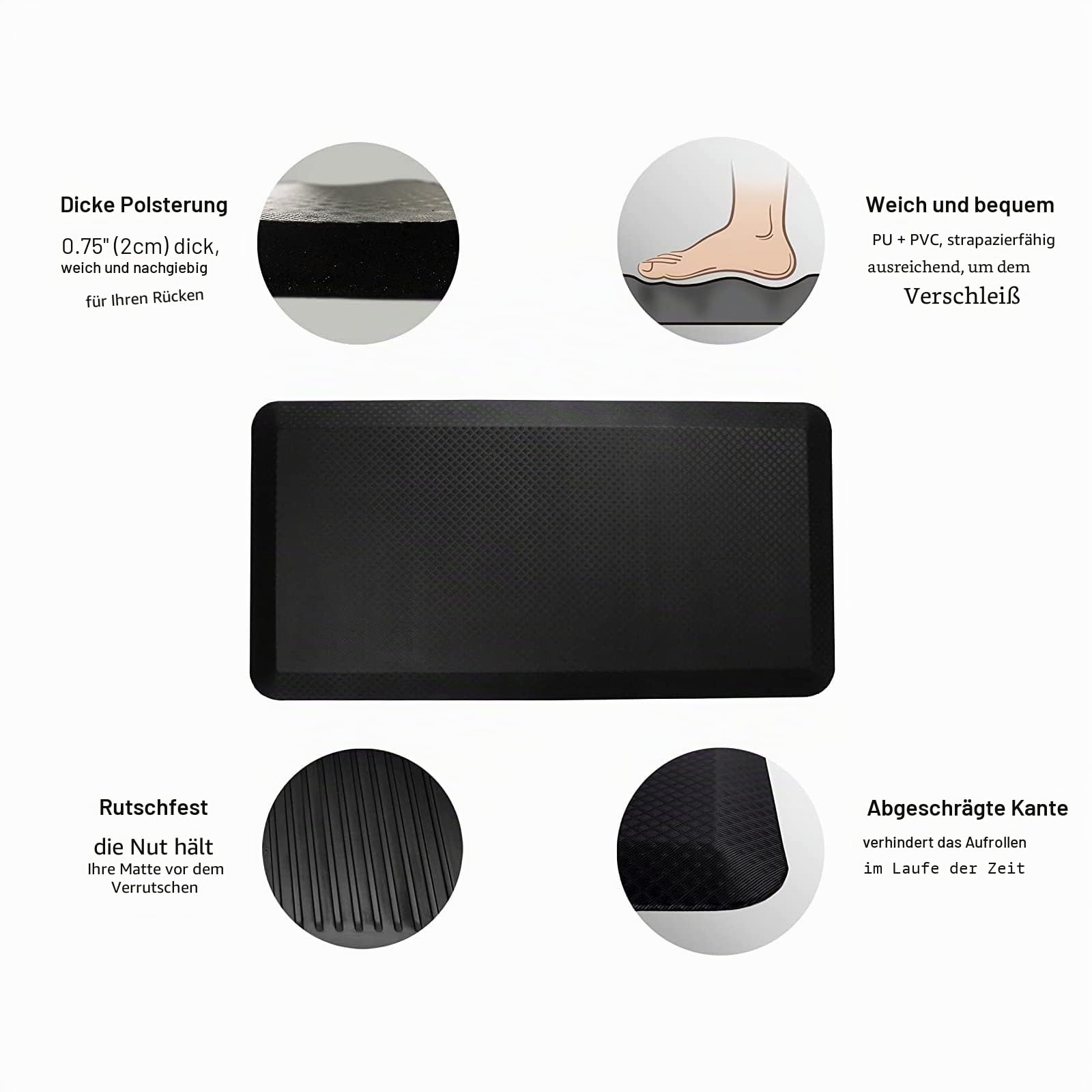 FLEXISPOT Bodenmatte für Schreibtisch, Küche, komfortabel gegen Müdigkeit, Schwarz