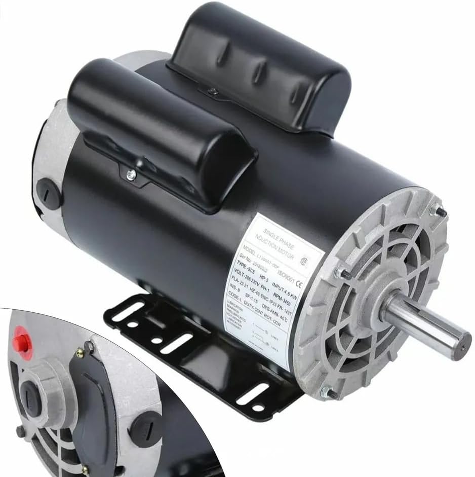 XIJIE 5HP Air Compressor Electric Motor 3450RPM Single Phase 7/8" Shaft Heavy Duty 230V 3450 RPM 4.6kW