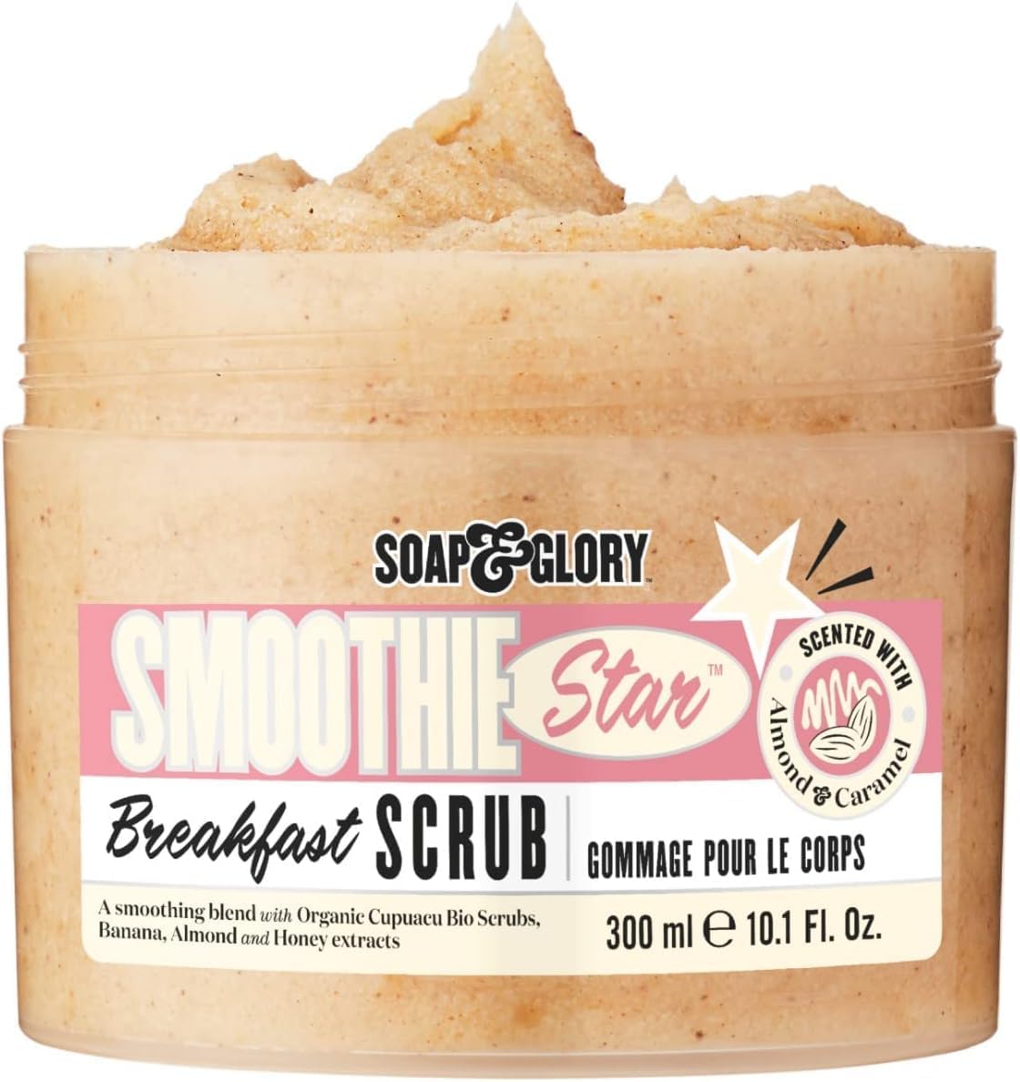 Soap Glory | Smoothie Star Breakfast Scrub - Almond & Caramel Scented | Organic Cupuacu Bio Scrubs with Banana and Honey | 300mL