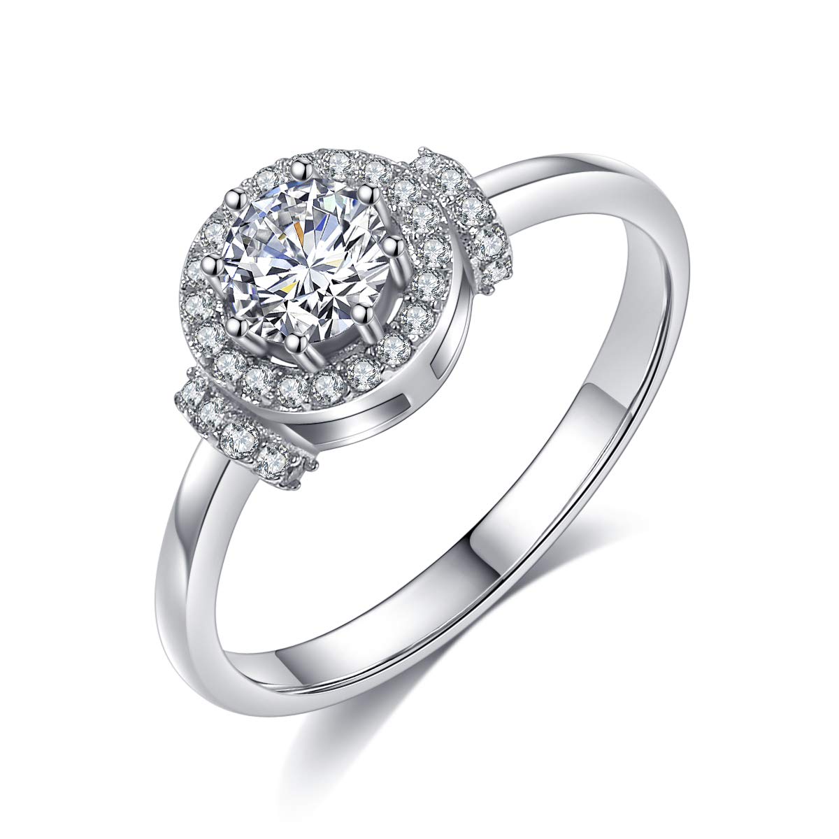 Sego Alchemy Round Cut Double Halo AAA Cubic Zirconia Stone Sterling Silver Plated Bronze Base Engagement Ring Wedding Ring for Women Life Time Warranty for Color Changed