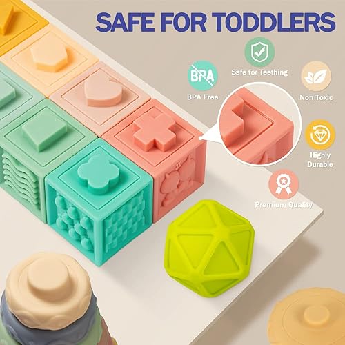 Miniatura 2 de Jyusmile Juguetes para bebés de 6 a 12 meses, juguete Montessori para bebés de 6 a 12 meses, incluye bloques de construcción apilables, juguetes