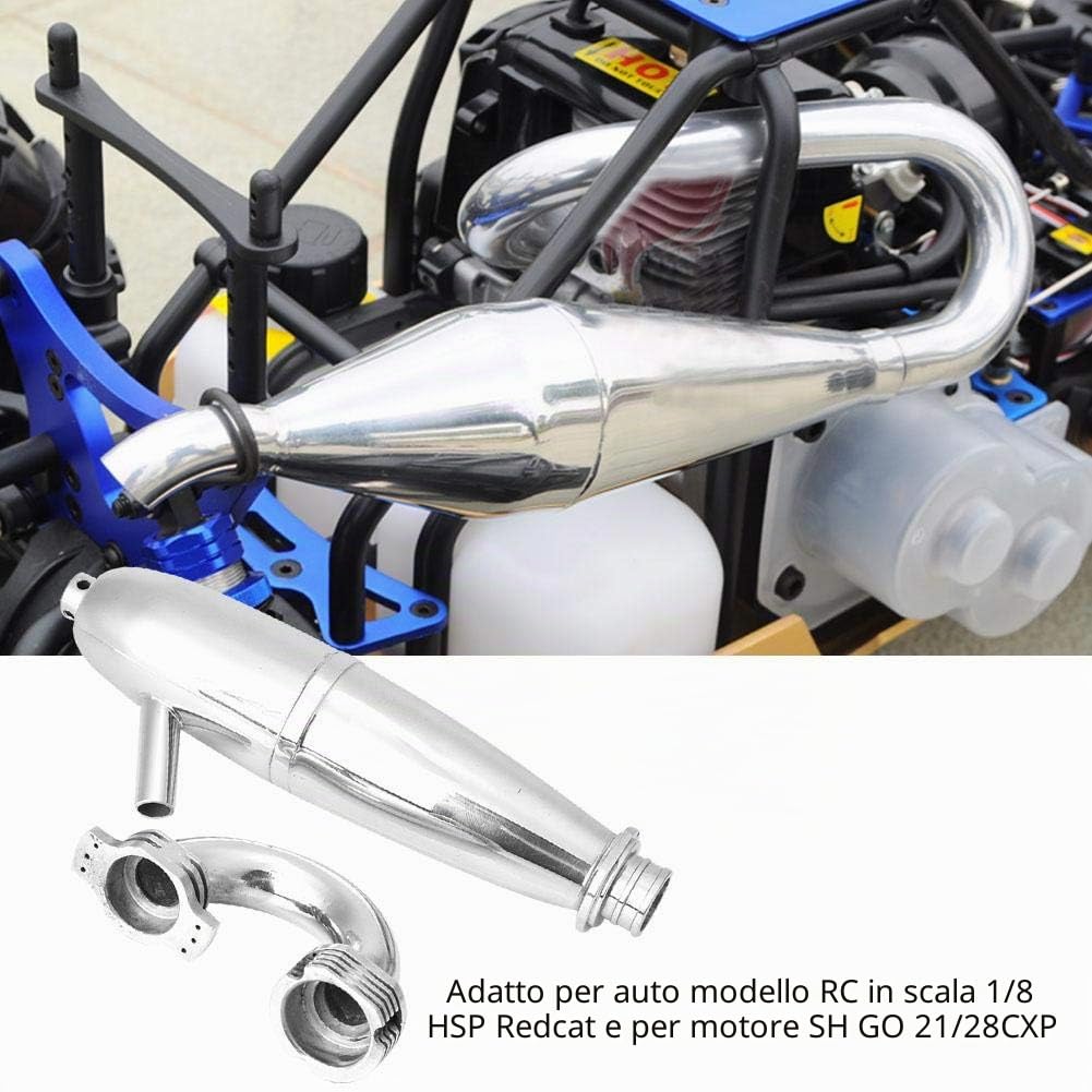 Tubo di Scarico per Auto RC, Tubo di Scarico Doppio in Lega di Alluminio per HSP 1/8 RC Car/Sh Go 21 / 28CXP Motore Modello di aggiornamento RC Accessorio Parte