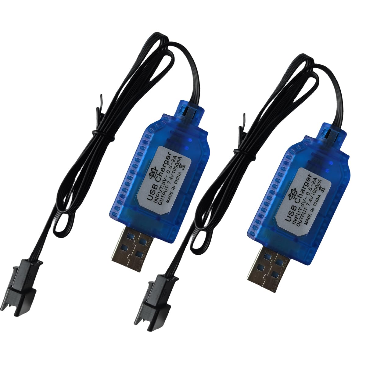 2pcs 7.4V Lipo Battery RC USB Charger Cable with SM-4PIN Plug Compatible RC Car/RC Plane/RC Tank/RC Boat and Other Remote Control Toys for USB Charger with Battery Protection (2, Blue)