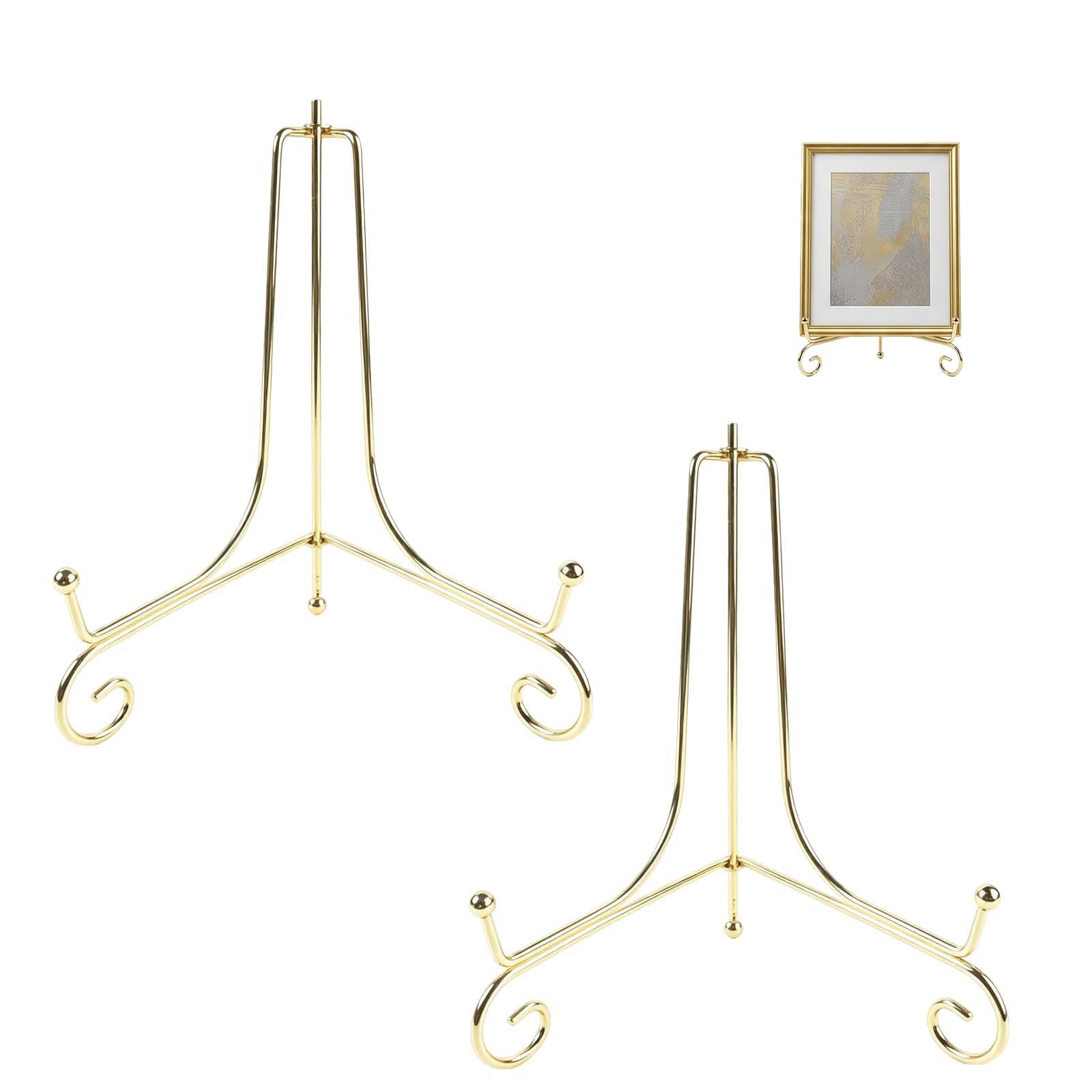Solvio 2PCS Plate Stand for Display, 8 Inch golden Iron Easel Display Stand, Metal Picture Frame Holder for Decorative Plates, Photos, Artworks and Cookbooks, Adjustable Tabletop Stand for Home Decor