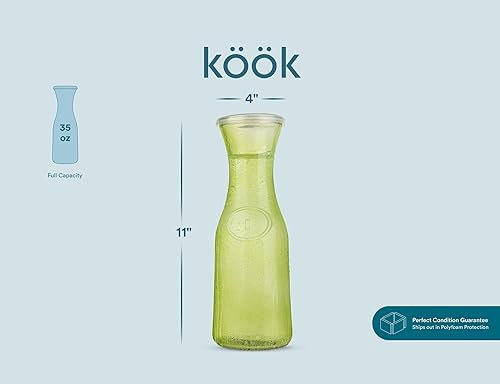 Miniatura 4 de Kook Jarra de vidrio, dispensadores de bebidas, 35 onzas, juego de 3, jarras transparentes para mimosas, agua, vino, leche y jugo, con tapas de
