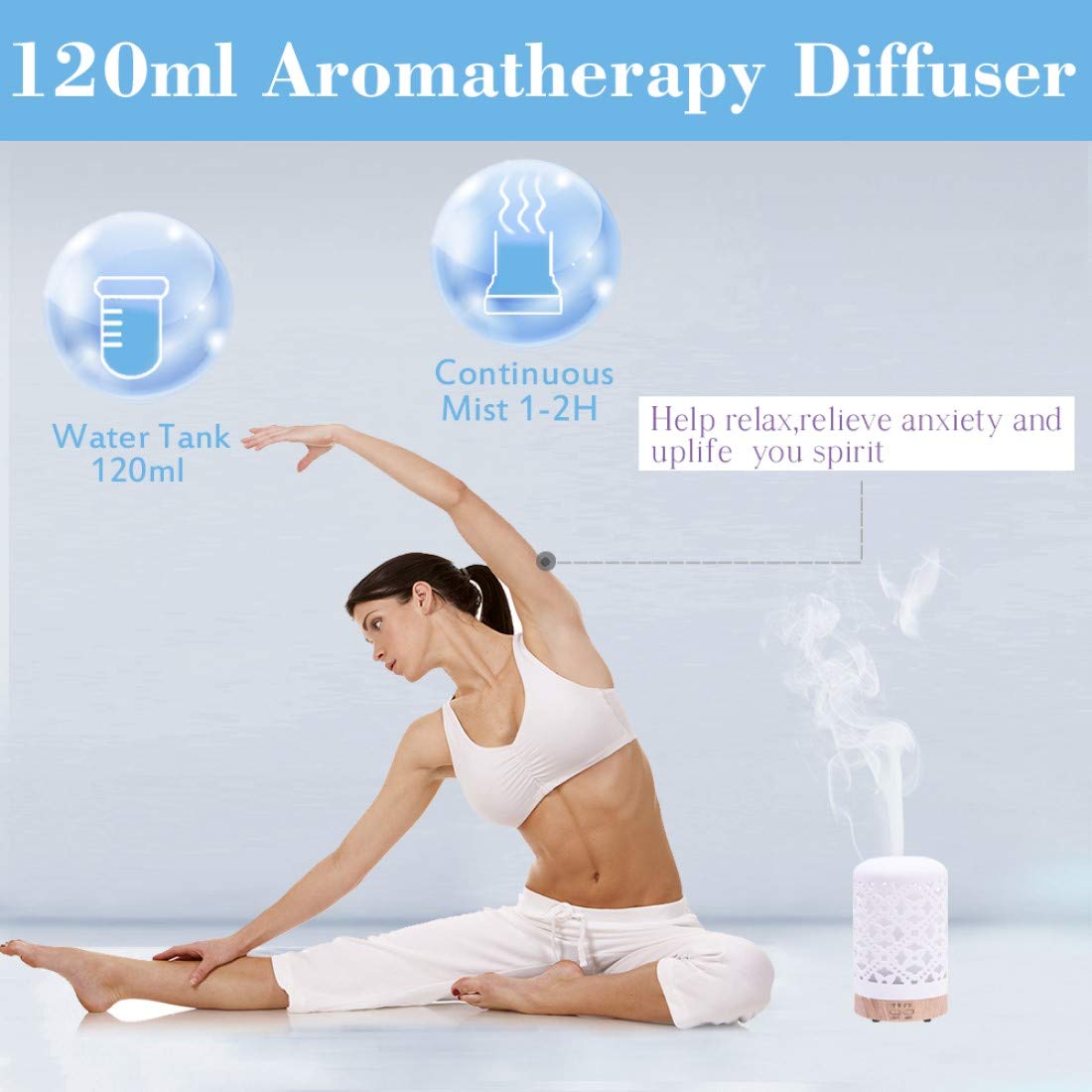 Ceramic Essential Oil Diffusers, Aromatherapy Diffusers Cool Mist Humidifier for Home Office Bedroom — 4 Timers 100 ml Night Lights and Auto Off, BPA-Free（Medallion）