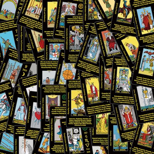 Smoostart Holografische Englische Tarotkarten mit Bedeutungen, Tarotkartendeck mit Leitfaden für Anfänger, Schlüsselwörter, Element, Planet, Chakra, Ja oder Nein, Numerologie