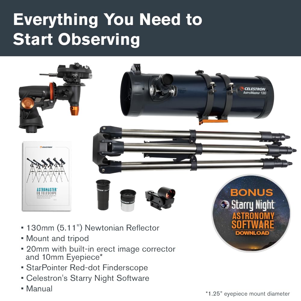 Celestron 31045 AstroMaster 130EQ Newtonian Reflector Telescope, Dark Blue