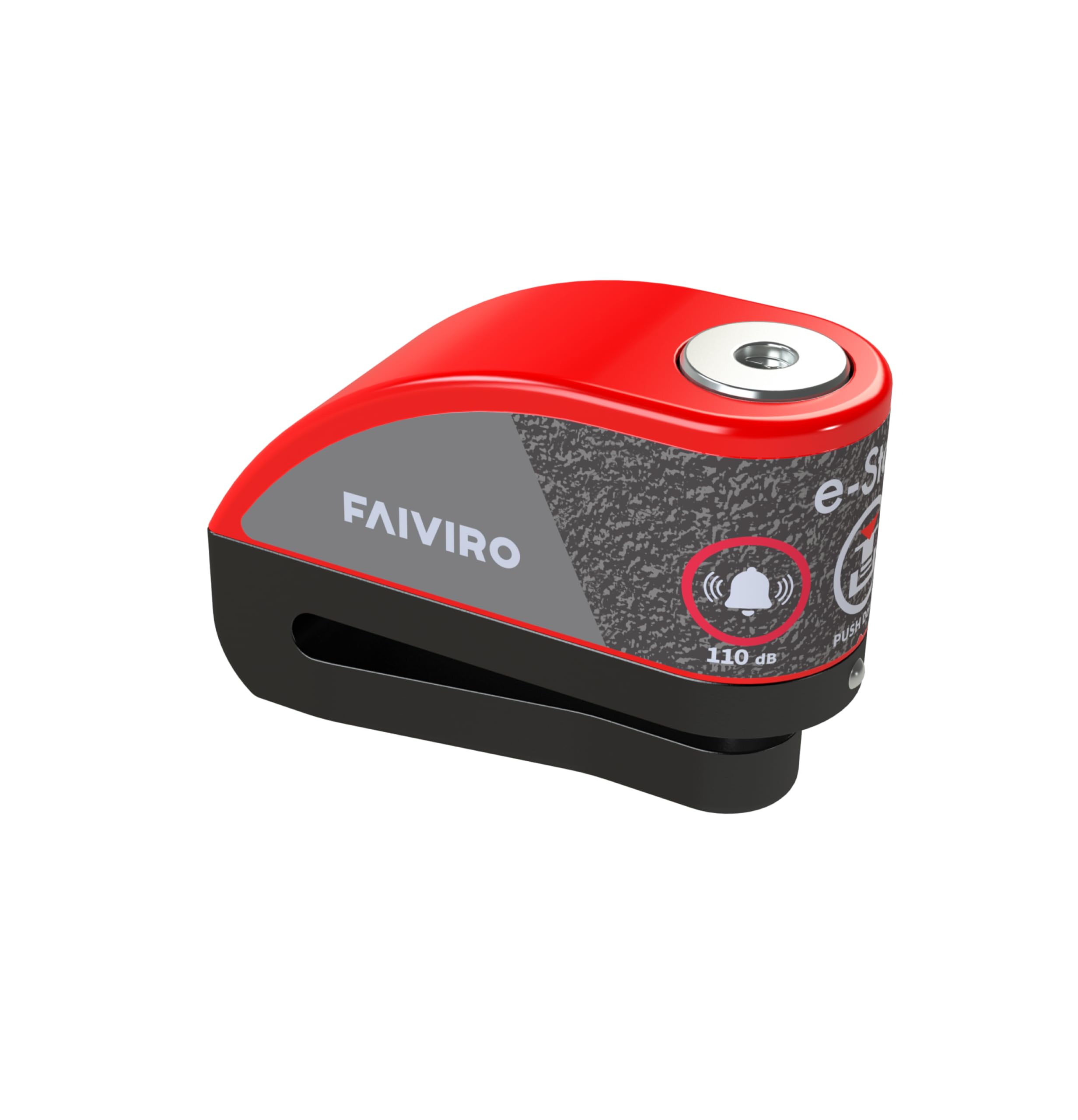 Viro E-Stop Motorradscheibenschloss mit Alarm, Stange 6 mm, Farbe Rot Schwarz, Motorradschloss Diebstahlsicherung für Roller und Motorrad