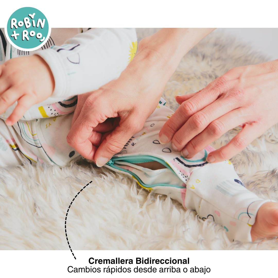 Pelele para bebé 100% algodón, cremallera bidireccional, sin pies, unisex con puños plegables