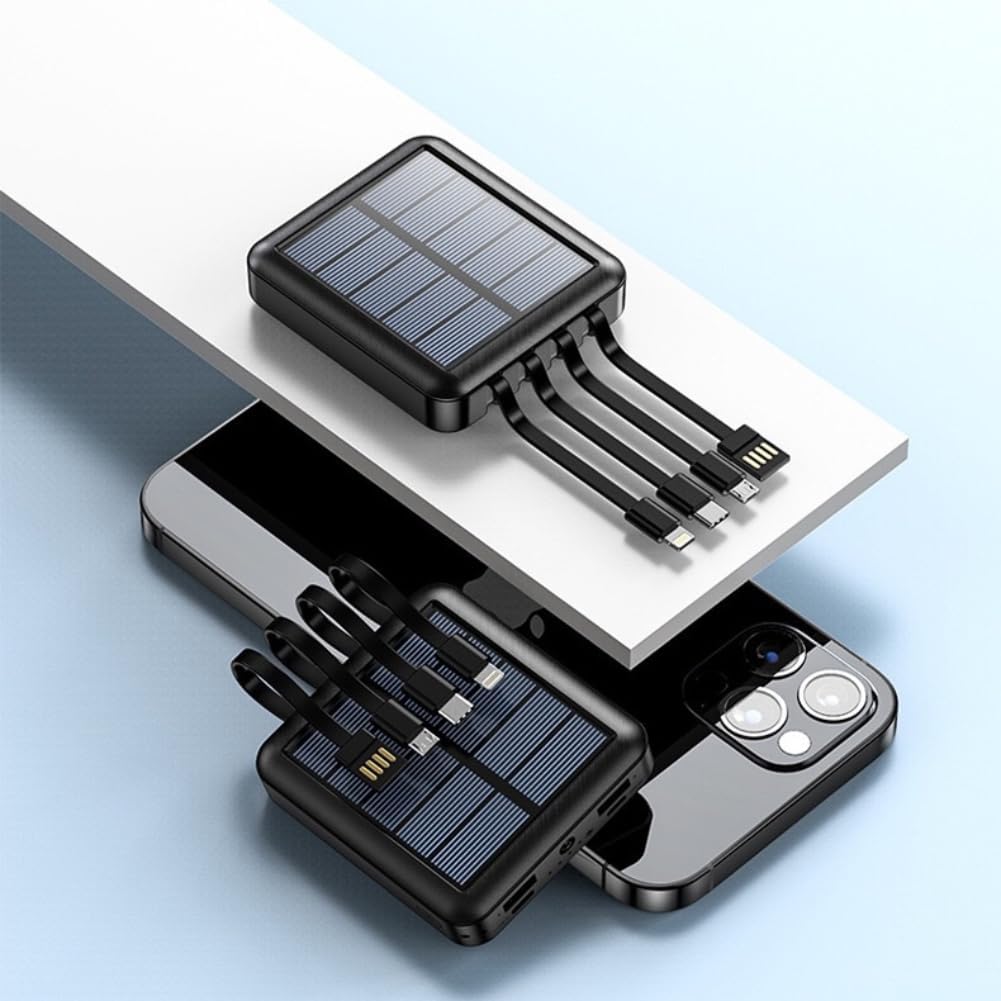 Banca di Energia Solare, Caricabatterie Portatile Banca di Energia Solare per Telefono 20000 MAh per Escursioni in Viaggio, Doppi Metodi di Ricarica, USB, USB C, Porta Micro USB (Nero)