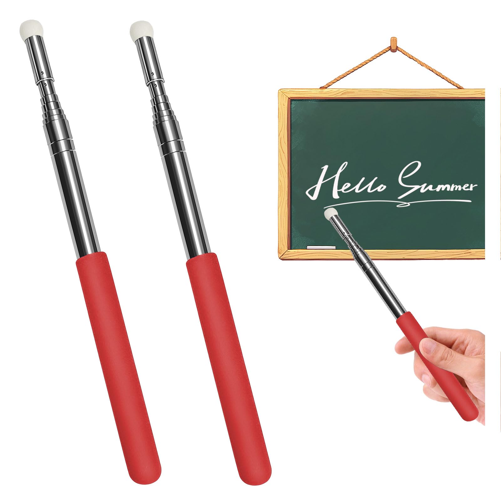 Zeigestab Ausziehbar 2er Set 120cm, Teleskop Zeigestab für Whiteboard und Tafel, Ausziehbarer Teleskopstab aus rostfreiem Stahl, Rutschfester Griff für Präsentationen und Unterricht