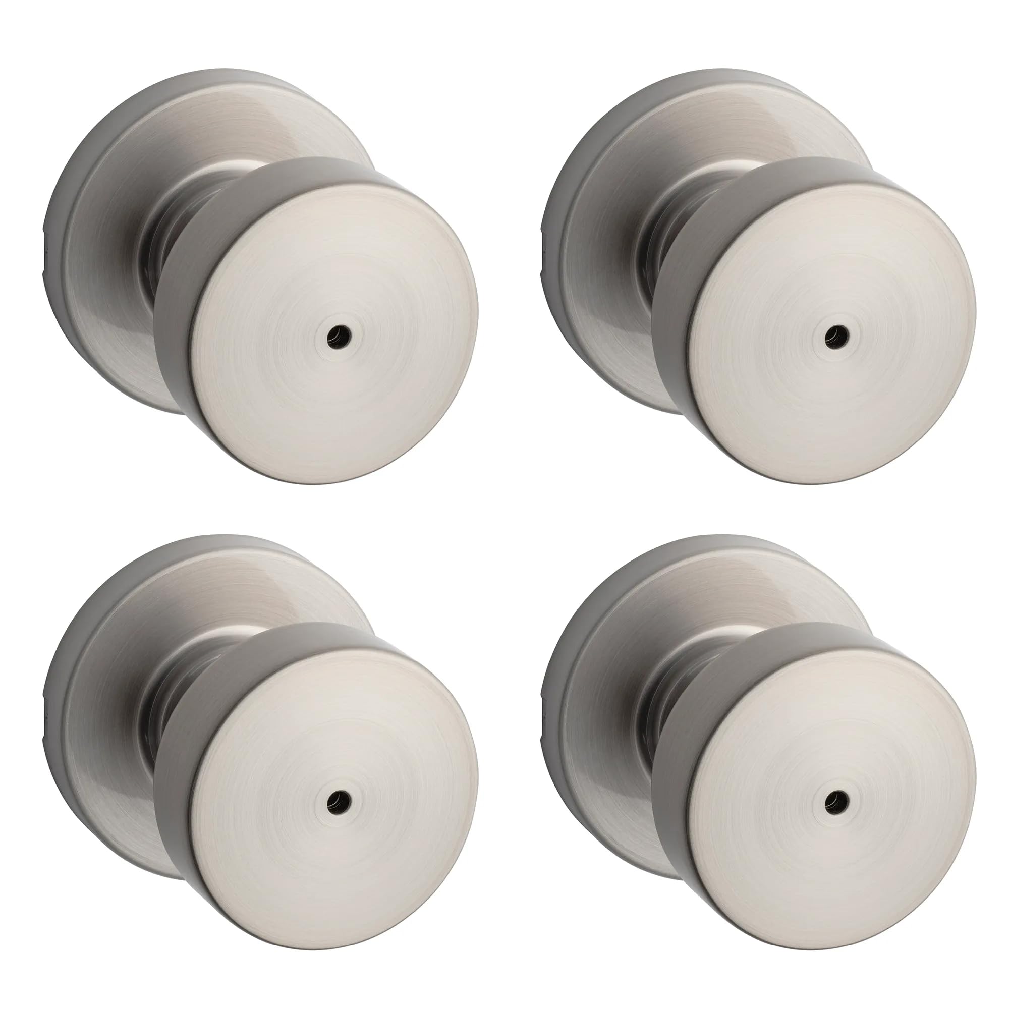 Kwikset Pismo Interior Round Privacy Door Knob with Lock, Door Handle for Bathroom and Bedroom, Satin Nickel Keyless Push Button Lock Doorknob