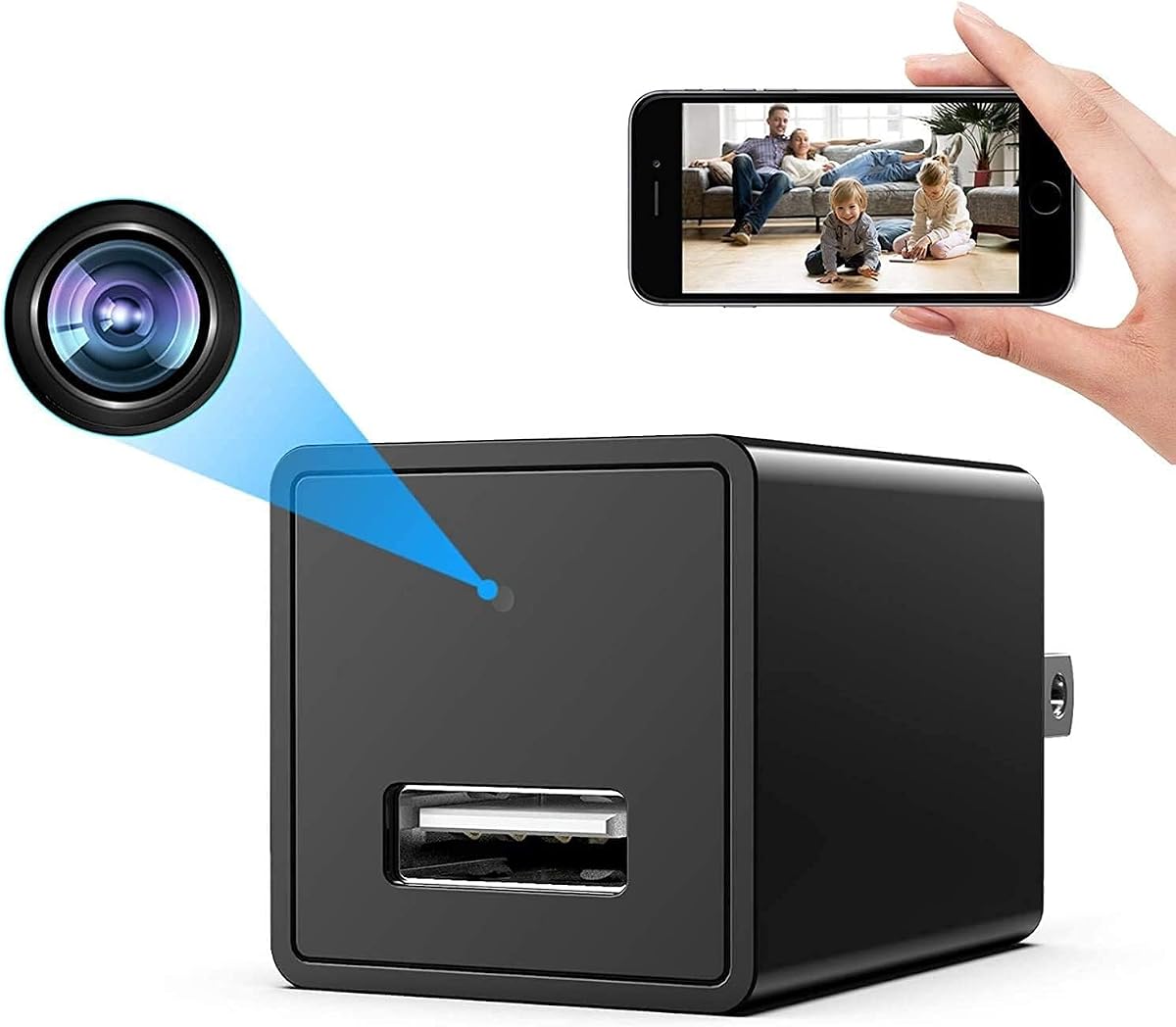 Espía Inalámbrica Inteligente Pequeño 1080P Cargador USB Interior Cámara de Seguridad WiFi Oculta Monitor de Bebé Cámara de Vigilancia Detección de Movimiento con Aplicación Transmisión en Vivo