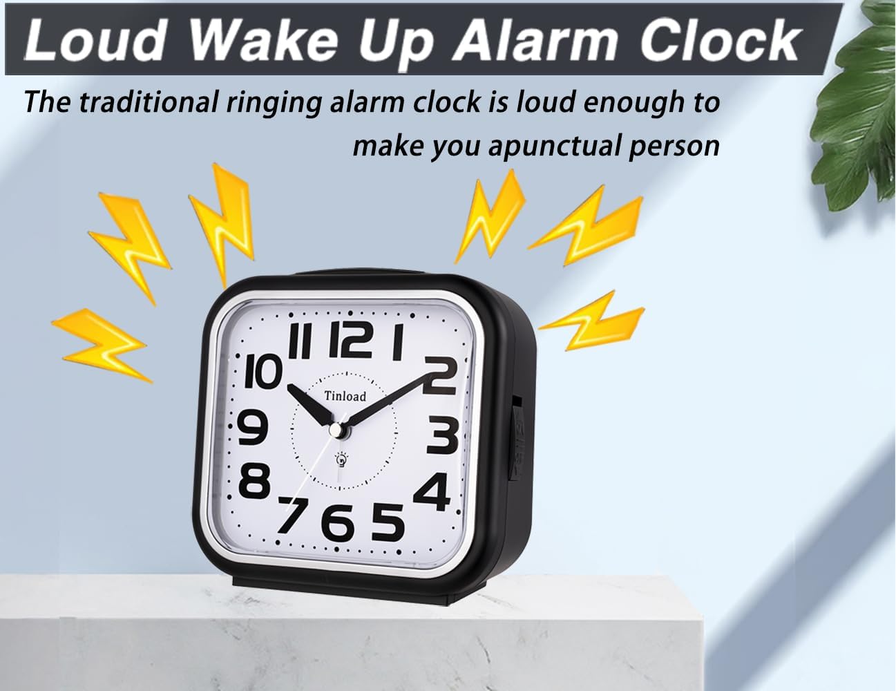 Tinload 5.5" Loud Bell Alarm Clock for Heavy Sleepers Adults, Silent No Ticking,Snooze,Lighted on Demand,Battery Operated Alarm Clocks for Bedrooms (Black)