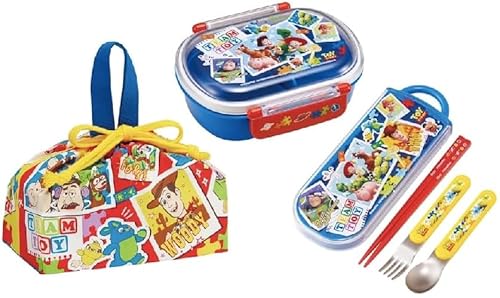 スケーター(Skater) トイ・ストーリー 24 抗菌 食洗機対応 ふわっとフタタイトランチボックス 小判型 お弁当箱 360ml トリオセット (箸/スプーン/フォーク) ランチ巾着 トイストーリー キッズ こども キャラクター ふんわり ふわっと タ