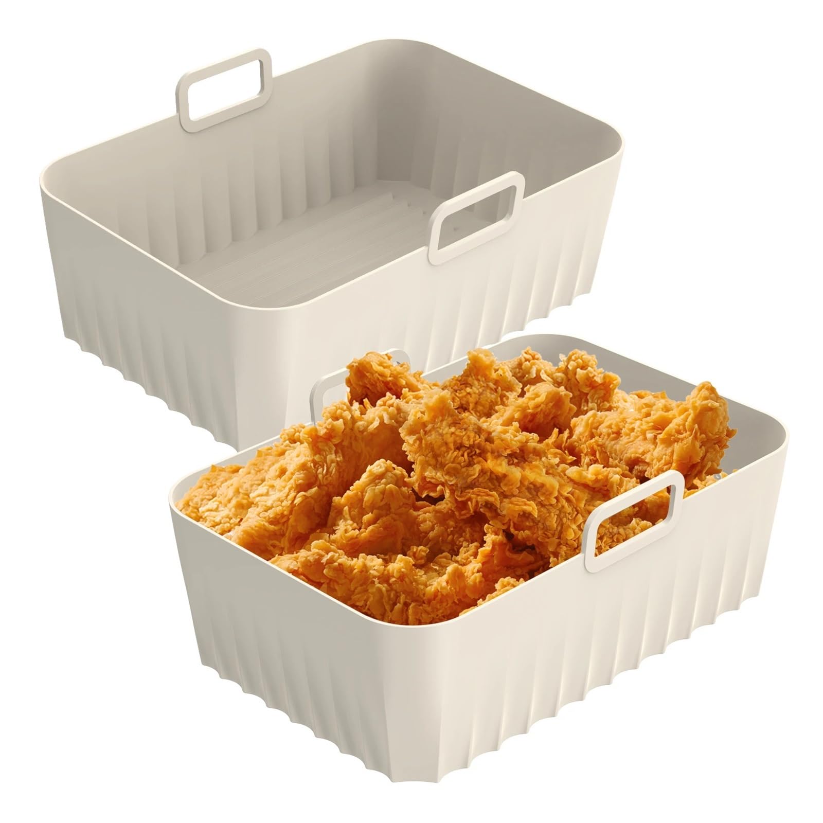 Generisch 2 Stück Wiederverwendbare Silikon-Luftfritteusen-Korb-Einlage, antihaftbeschichtet, hitzebeständig, Bratpfanne, Ofen, Backblech, Küche(White)
