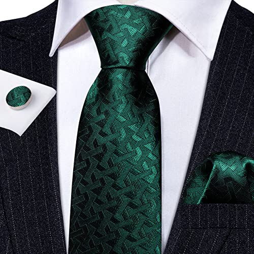 Image of Barry.Wang Classic Mens Ties Silk Necktie Pocket Square Cufflinks Set Woven Designer Wedding Business