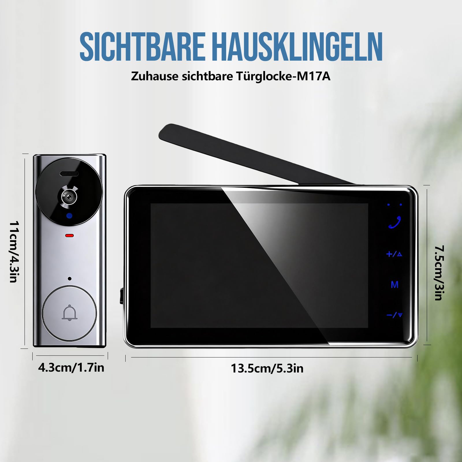 HOSPAOP Carillon de Porte sans Fil avec Caméra – Vidéophone 4,3" Écran, Sonnette Radio 2,4G, Vision Nocturne, Interphone sans WiFi, Sonnette avec Caméra pour Porte d’Entrée