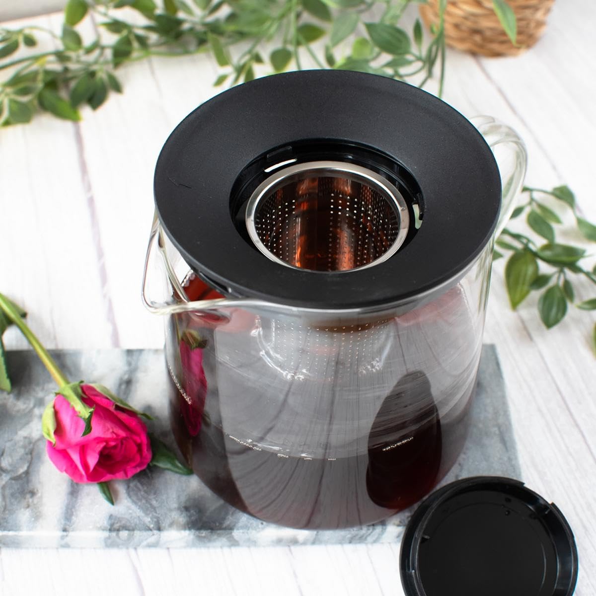 Teiera In Vetro – 1000 Ml Capacità – Filtro Estraibile In Acciaio Inox E Filtro Nel Beccuccio – Vetro Borosilicato Resistente Al Calore Plus: Tazze Di Tè Al Glas - Foto 6