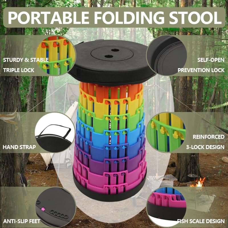 Image of JAEMEYEM Collapsible Stool Chair, Upgraded Folding Stool for Adults Lightweight, Sturdy, Adjustable, Portable, Foldable Seat Sturdy Stools for Outdoor Camping Fishing Hiking Gardening BBQ