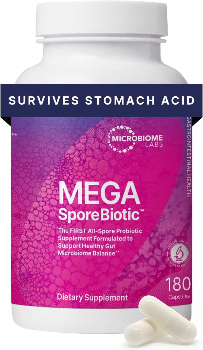 Microbiome Labs MegaSporeBiotic Spore-Based Probiotics - Daily Probiotic Supplement for Men & Women - 5 Bacillus Strains for Immune & Gut Health - Vegan-Friendly, Soil-Based Probiotic (180 Capsules)