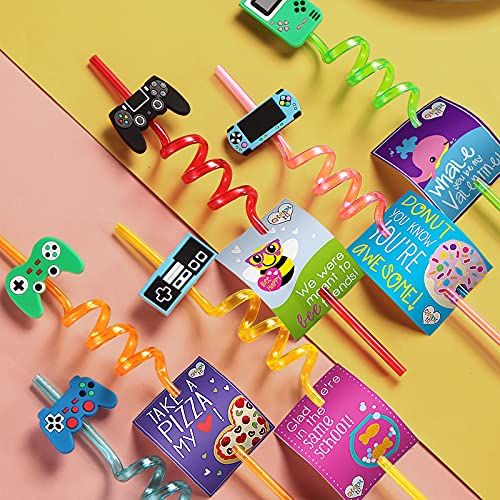 24 Video Game Party Favors Game Controller Drinking Straws Goodie Gifts for Kids Gamer Birthday Party Supplies, Game On Party Supplies with 2 PCS Cleaning Brushes - Image 4