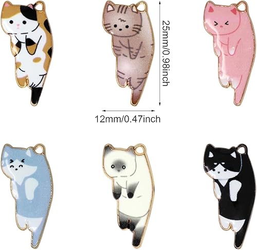 Miniatura 2 de Honbay 30 dijes de gato de aleación esmaltada para aretes, collares, pulseras, llaveros, joyería y manualidades (6 colores)