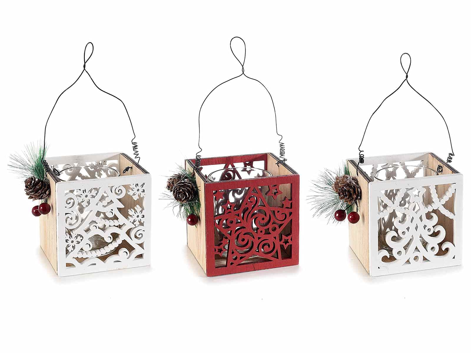 Gruppo Maruccia Juego de 6 portavelas navideños de madera con vaso portavelas idea regalo para Navidad