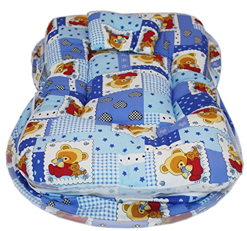 Image of Amardeep and Co Toddler Mattress with Mosquito and Insect Protection Net 70 * 40 cms (Teddy Blue)