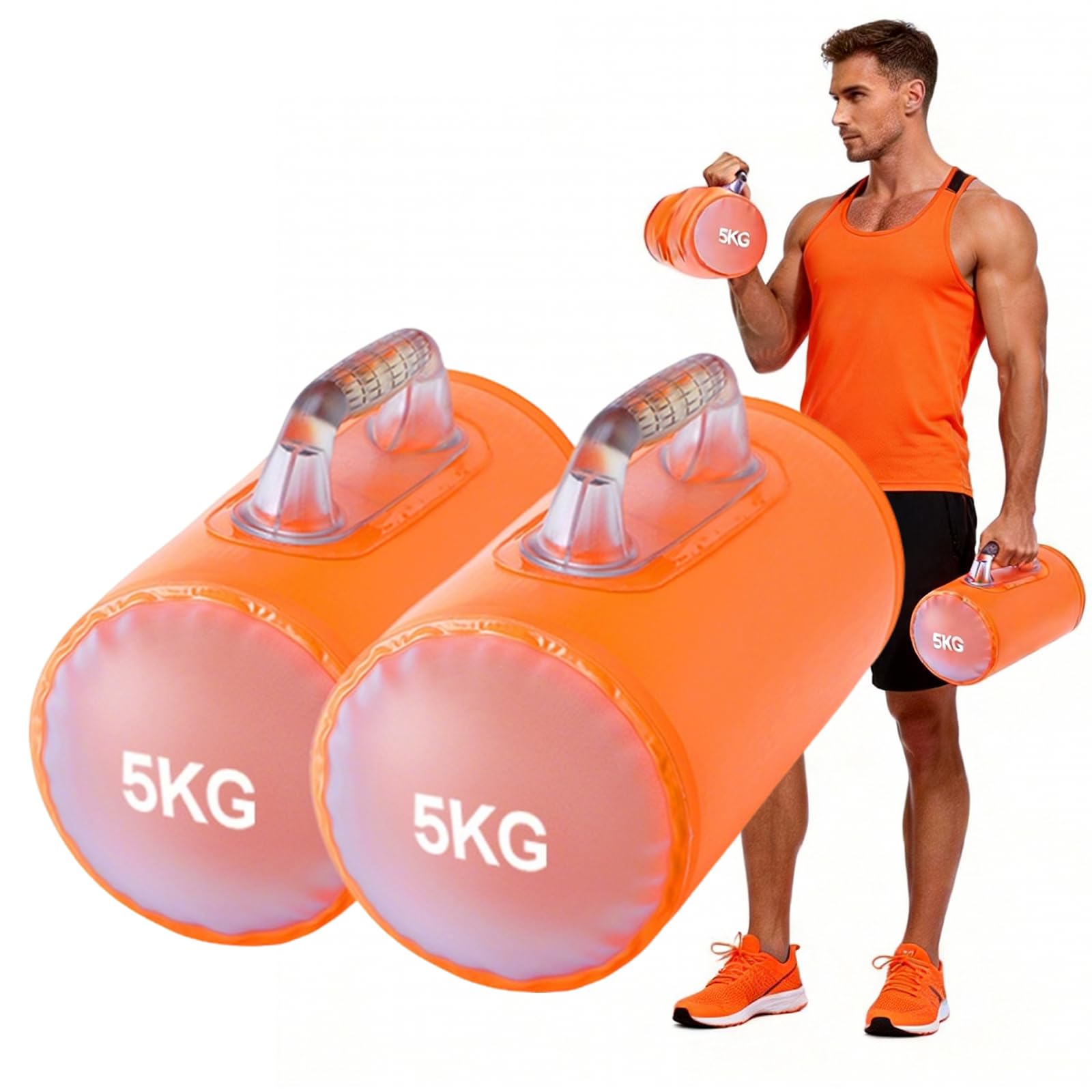 BRGD 2 Pezzi Manubri Acqua, Pesi Regolabili Riempibili D'acqua Fino a 2-10 kg/Paio Pesi da Viaggio per Allenamento di Forza, Fitness e Modellamento