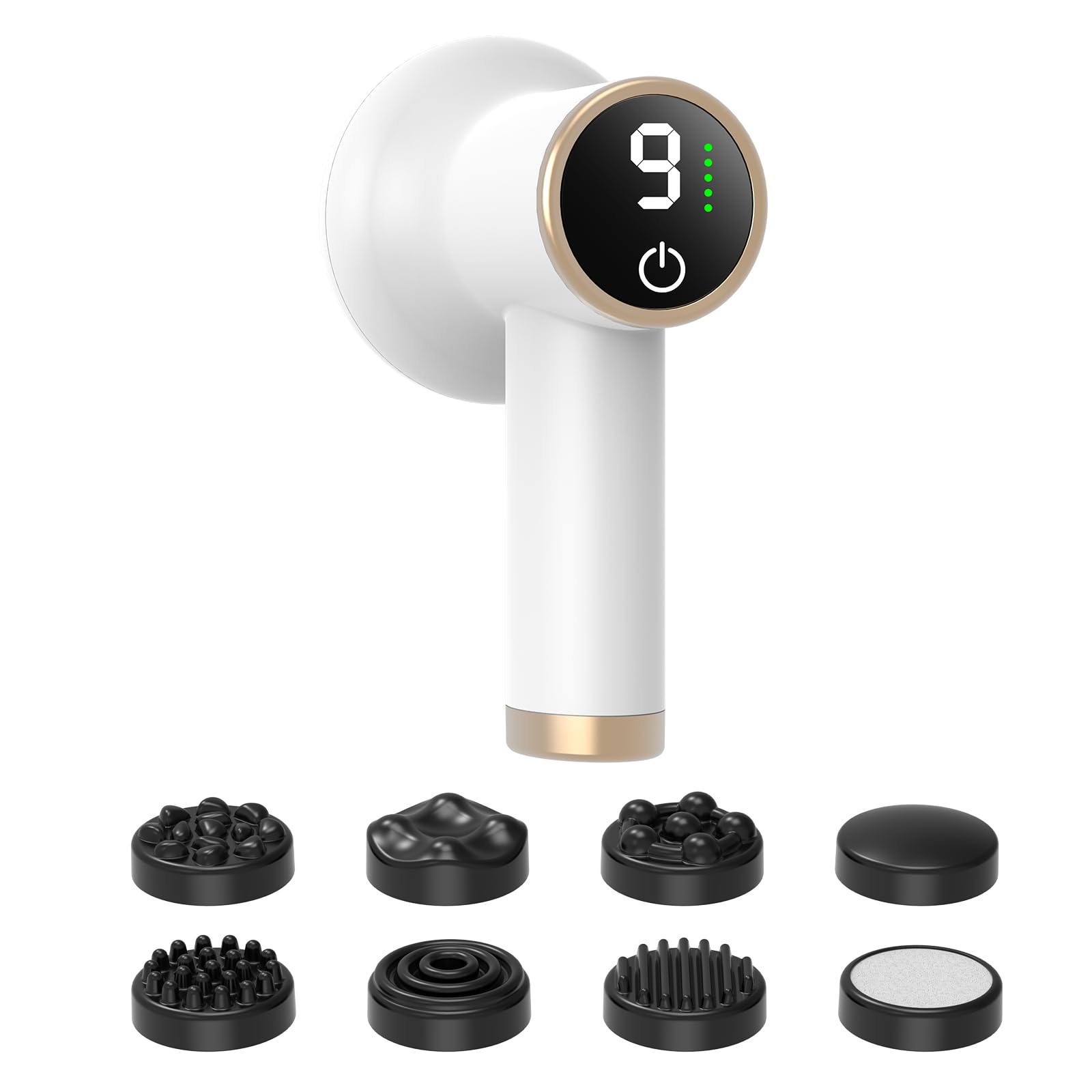 Kabelloses Anti-Cellulite Massagegerät mit 9 Vibrationsstufen & 8 Köpfen, Wiederaufladbar Handmassagegerät für Arme - Hautstraffung, Cellulite-Reduktion & Blutzirkulation - Weiß