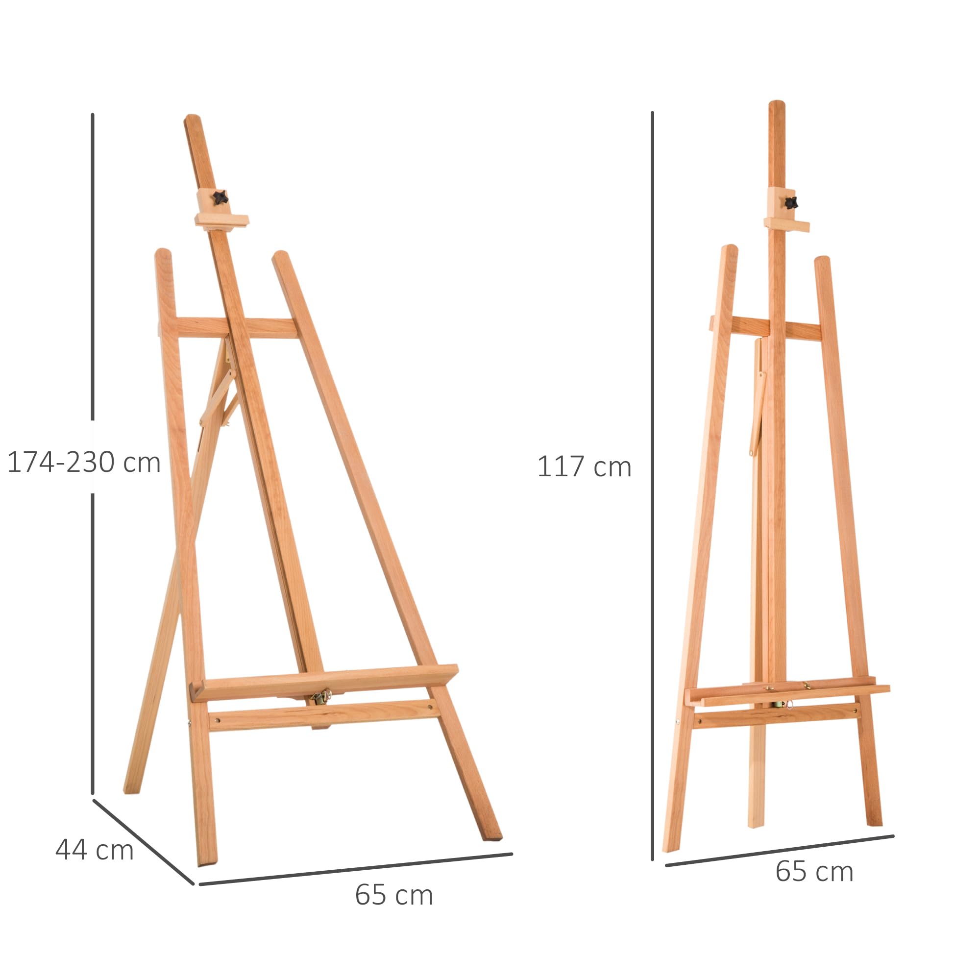 HOMCOM Chevalet d'artiste sur pieds inclinaison et hauteur réglable dim. 65L x 44l x 174-230H cm bois de hêtre clair
