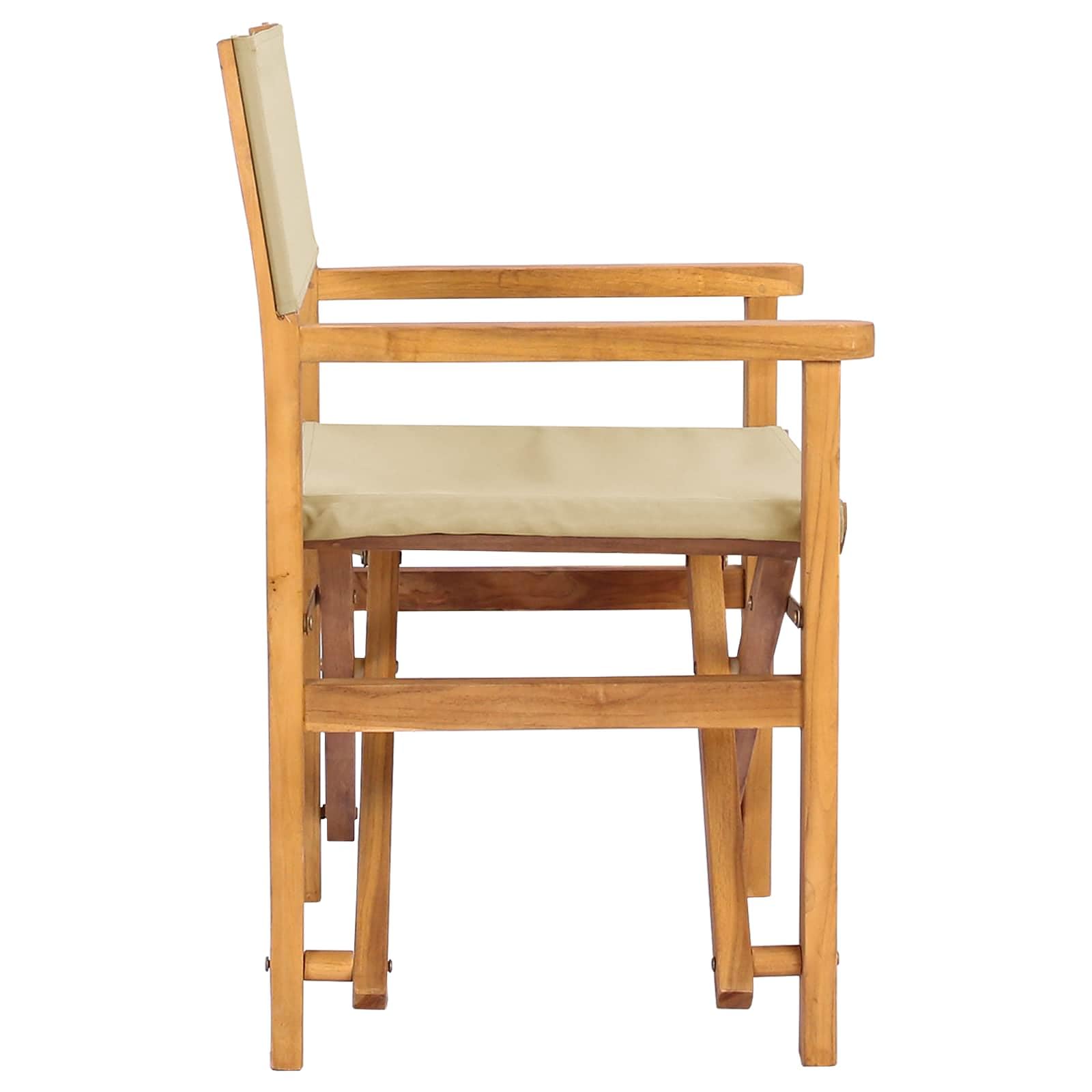 vidaXL Sedia da regista Marrone e Beige Legno di teak solido, Sedia Pieghevole Ergonomica per Giardino, Teak Resistente all'Acqua, Compatta per Esterni, Arredo alla Moda