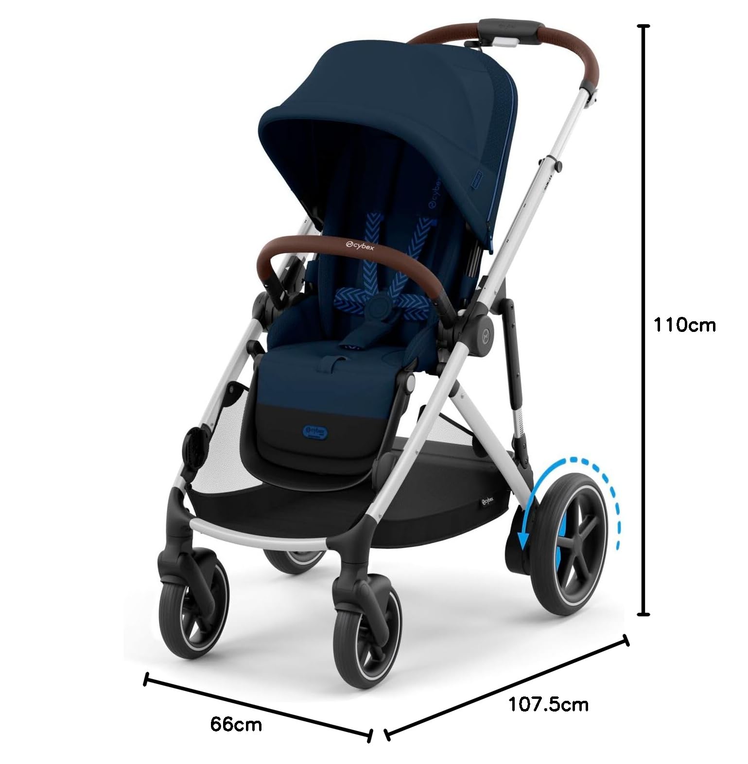 CYBEX Poussette Gold e-GAZELLE S, de la naissance à environ 4 ans, max. 22 kg (mode simple) / 2x 22 kg (mode duo), système tout-en-1 avec propulsion électrique et 20+ configurations, bleu océan