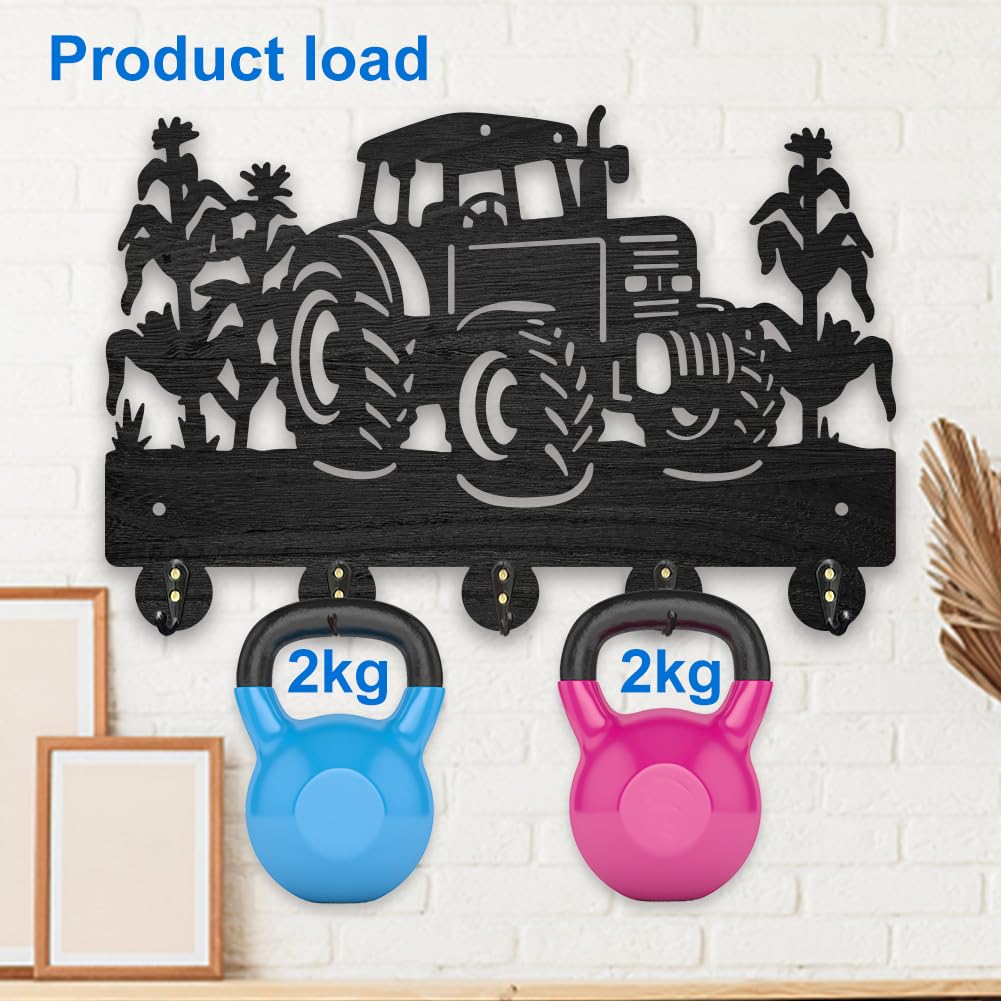 MAYJOYDIY Ganci appendiabiti da parete in legno per trattore di mais, portachiavi da parete per colture di veicoli da parete 30 × 20 cm, regalo decorativo in legno nero, portachiavi da parete