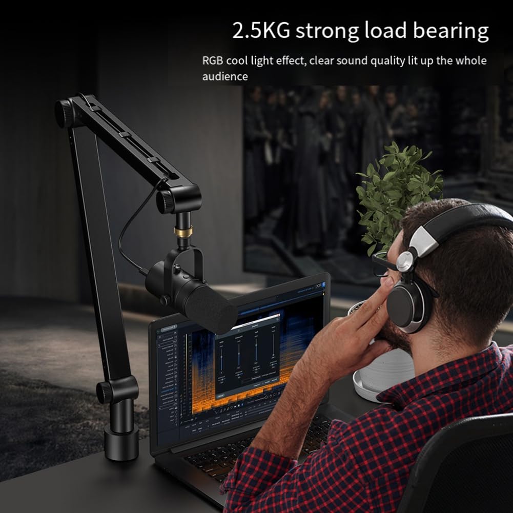 Supporto per Microfono Regolabile Un 360 Gradi con Supporto per Telefono Supporto per Microfono con Braccio Resistente per Streaming Live