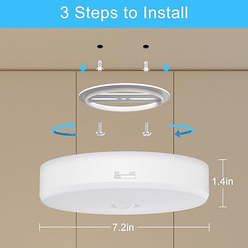 Miniatura 6 de TOOWELL Luz LED recargable para armario con control remoto, luz de techo alimentada por batería, sensor de movimiento, luz de ducha inalámbrica para